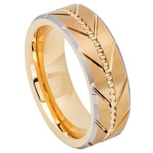 8mm Men Women Tungsten Ring Rose Gold plated zipper Grooved center Beveled Edge